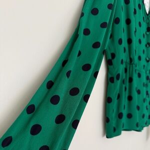 J.Crew Green V-neck Blouse W/ Polka Dots - Size 6 - NWT